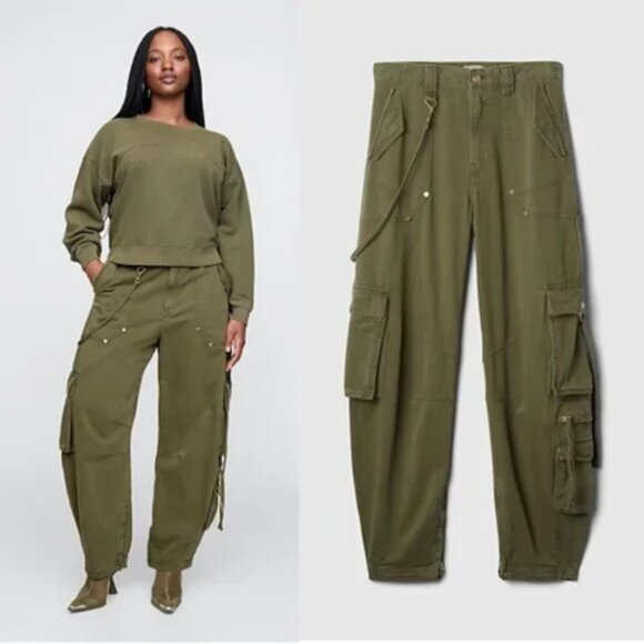 cult gaia Pants - Gap × Cult Gaia Cargo Barrel Pants in Olive Green 6 NWT